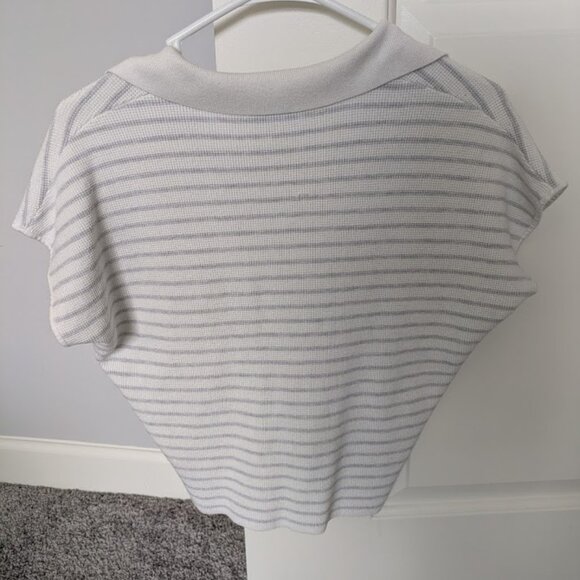 Cyrus womens collared knit top white gray stripe short sleeve casual pullover XS - Picture 3 of 3